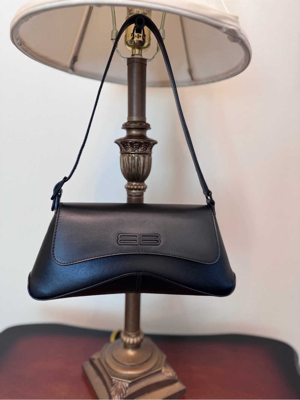 Balenciaga Black Leather Shoulder Bag – Minimal Sculpted Design MRSP $1600